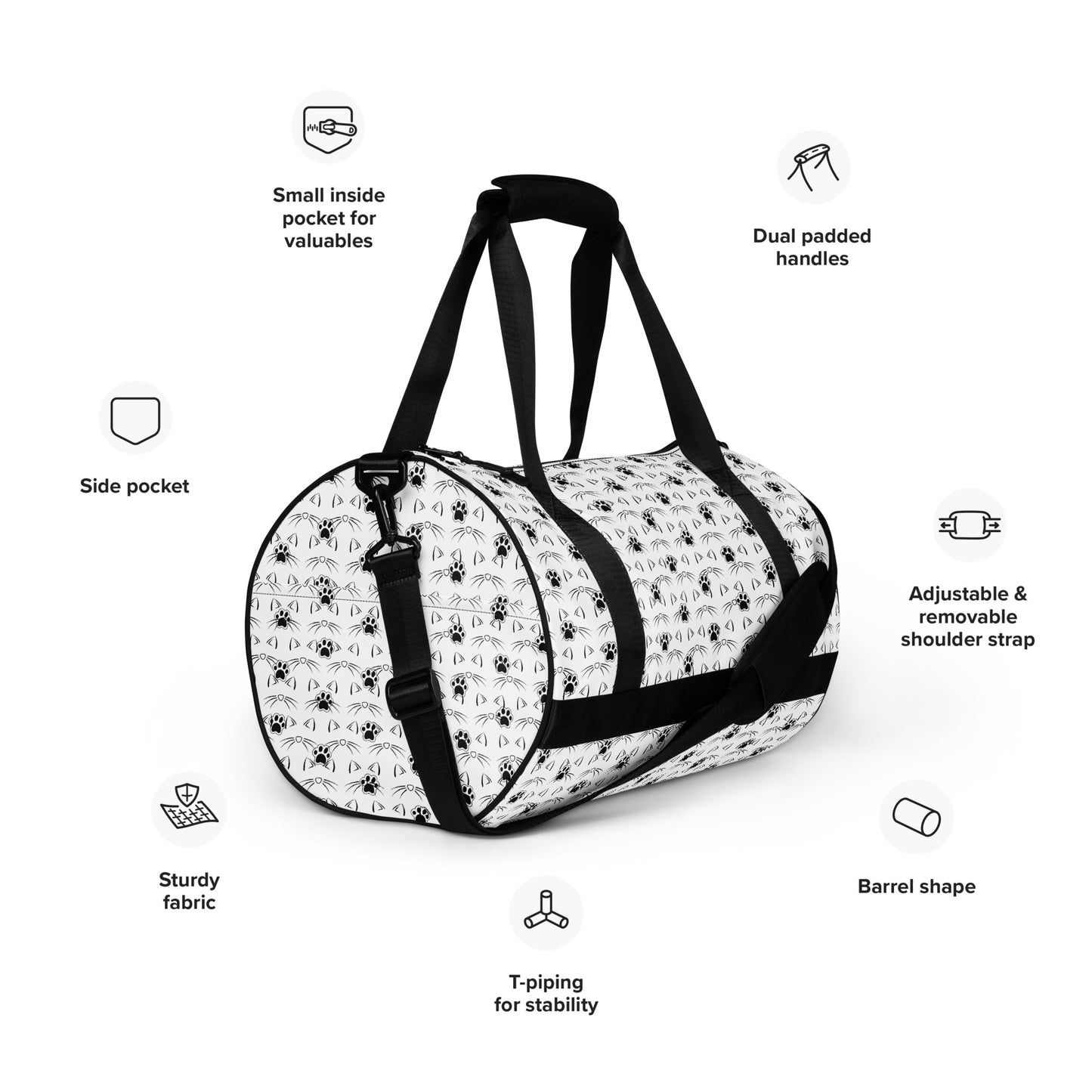 Whiskers and Paw Prints Gym Bag