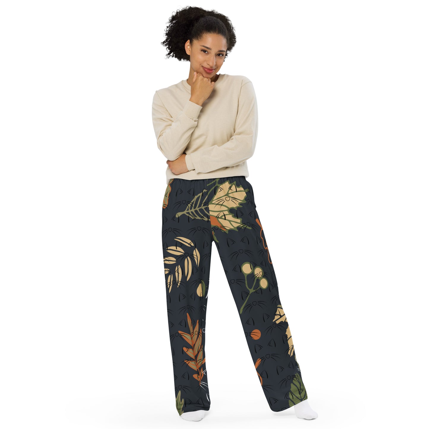 Fall Whiskers Print Unisex Wide-Leg Pants